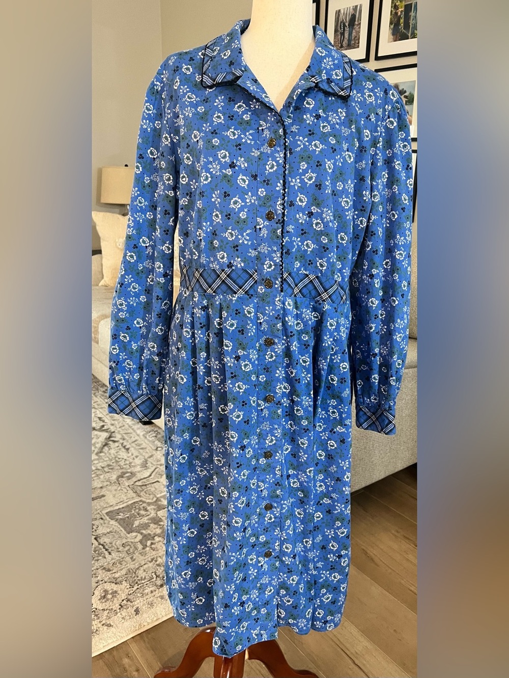 Lanz of Salzburg Cotton Country Floral & Plaid Cottagecore Dress Size XL